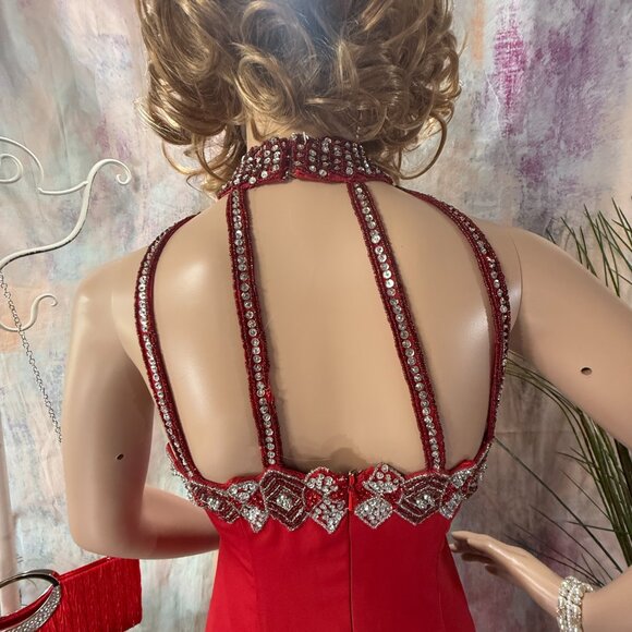 VTG 📌Ashley Ames 1990s Formal - Prom - Ball Richly Beaded Halter Neckline Gown - Picture 7 of 16